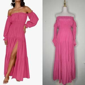 Elegant Pink Off-Shoulder Maxi Dress